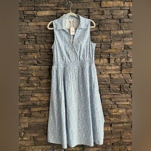 J. Crew Blue Smocked Sundress with Notched Collar